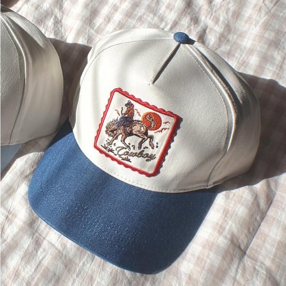 Blue and White Cap with Embroidered Patch